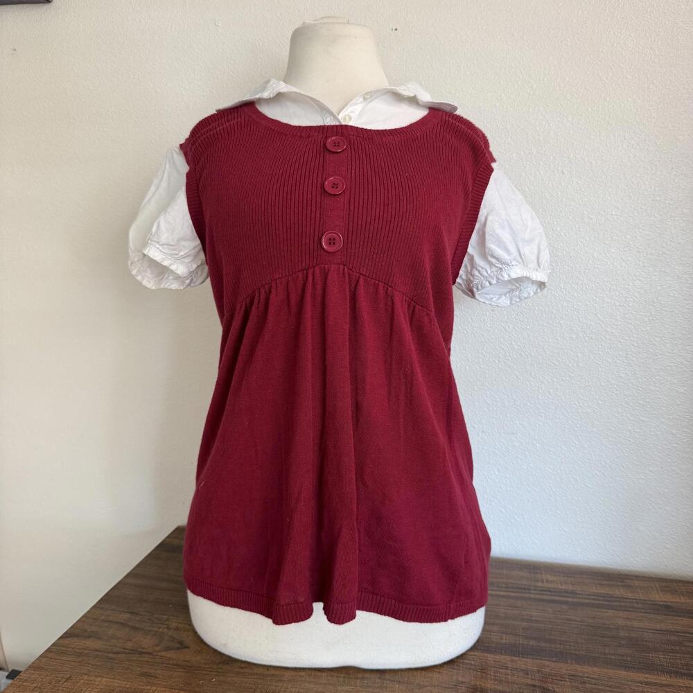 JJ Basic's Woman's Babygirl Red Knit Sweater Vest Top Large